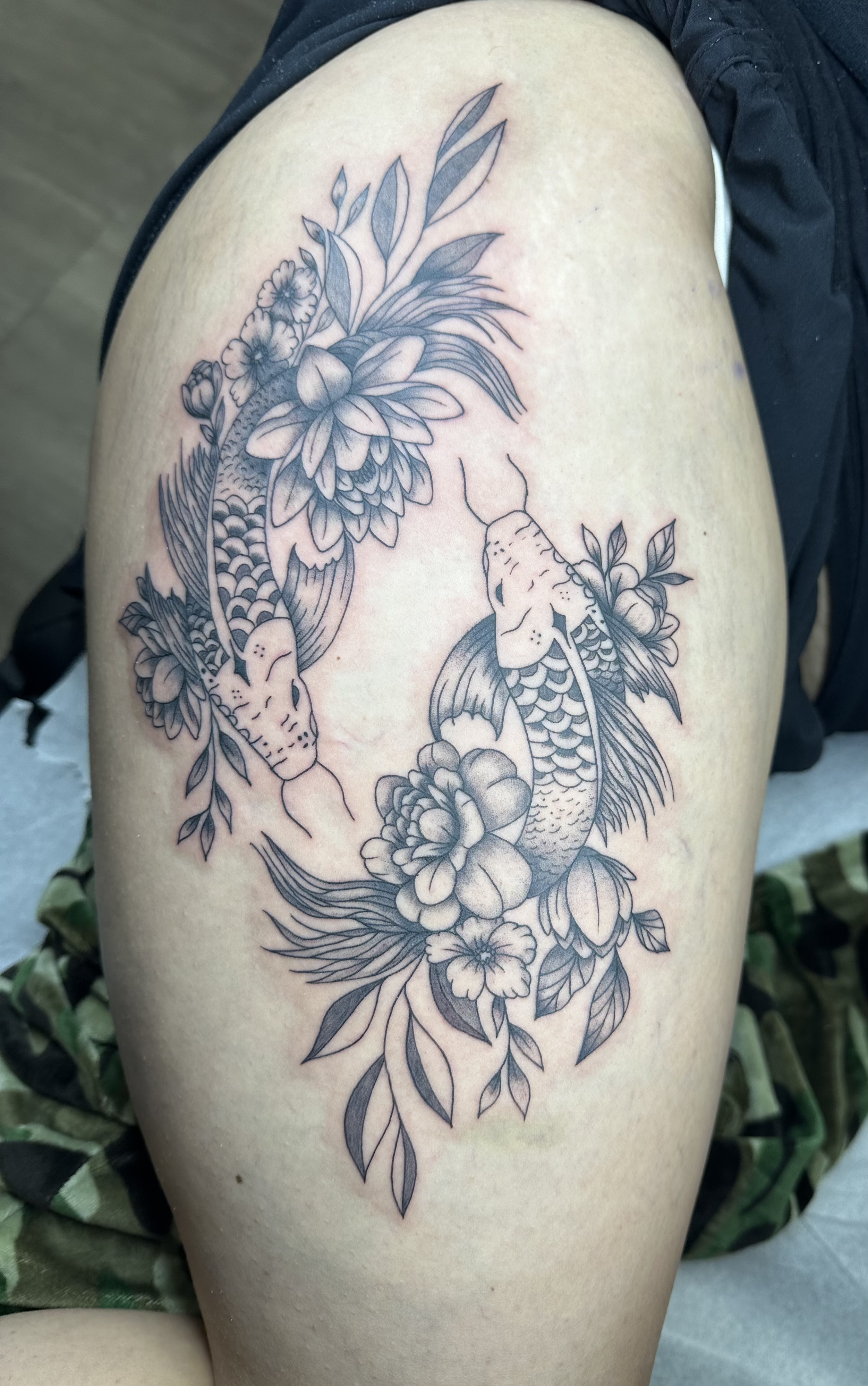 Koi fish leg tattoo